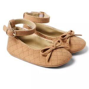 Janie & Jack Tan Baby Quilted Ballet Flat Kids Shoes with Bow